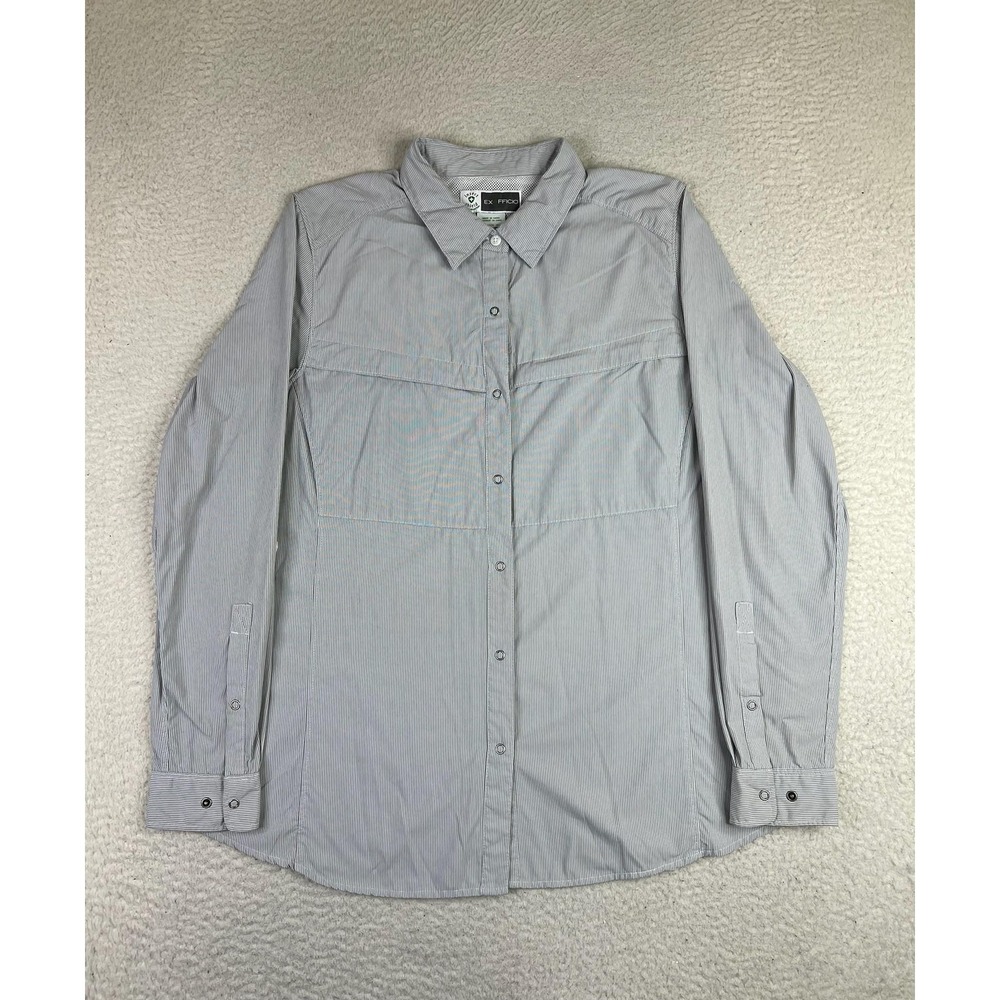 ExOfficio Shirt Mens XL Gray Stripe Insect Shield Long Sleeve Button Up Hiking